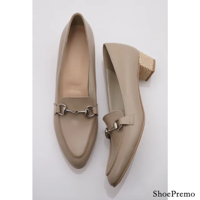 ShoePremo 黒 レザー ローファー　3.5センチヒール　ワイズA ShoePremo 黒 レザー コインローファー 3.5センチヒール ワイズA